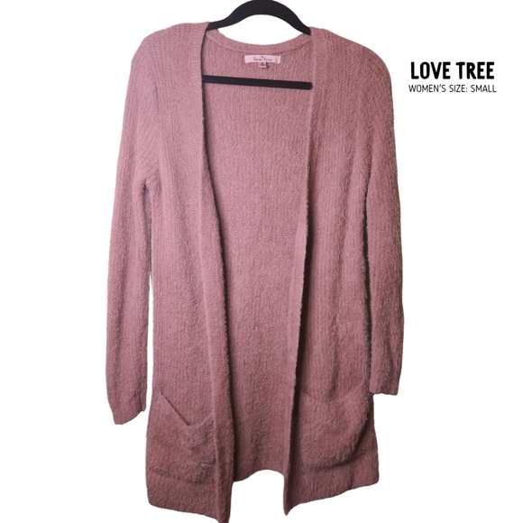 Love Tree, Womens Small, Eyelash Rib-knit, Open, Long Sweater Duster Mauve Pink - Picture 1 of 6